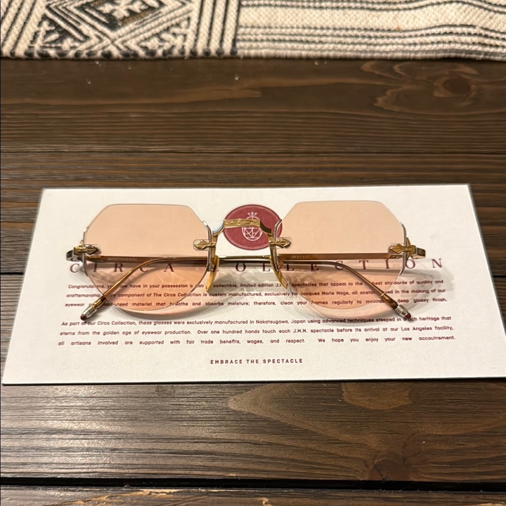 Jacques Marie Mage Gold Rimless Sunglasses with Peach-Tinted Lenses